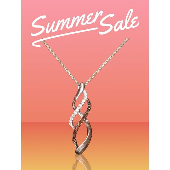 Orange White Diamond Double Infinity Pendant Necklace 10k Rose Gold 18in chain - Picture 3 of 6